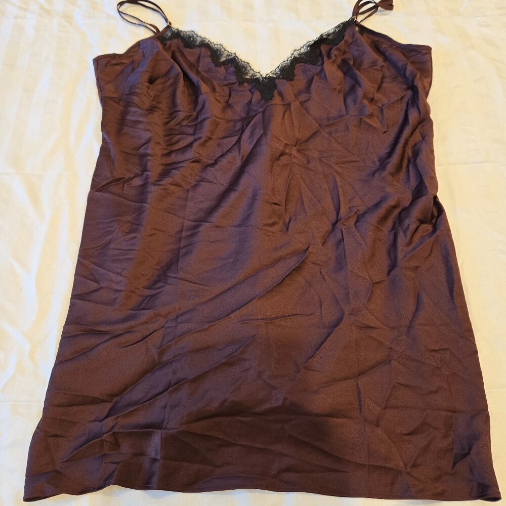 Victoria's Secret XXL Very Sexy Satin Rose Lace-Trim Mini Slip Dress Burgundy